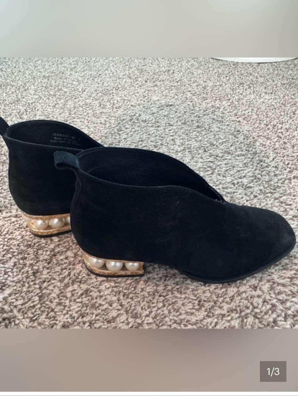 Black Suede Pearl Heel Ankle Boots